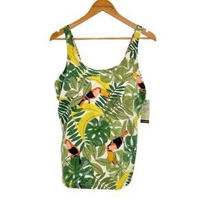 NEW Duluth Trading Swimsuit Tankini Tank Top Bra Toucan Tropical Print Size 18